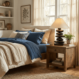 Stacked Pebble Wood Table Lamp-Neutral Decor