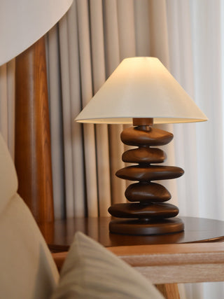 Stacked Pebble Wood Table Lamp-Neutral Decor