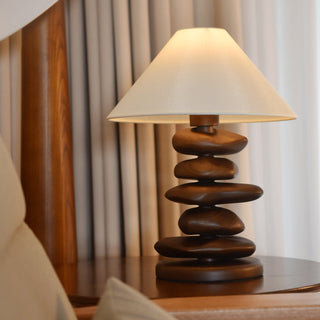 Stacked Pebble Wood Table Lamp-Neutral Decor