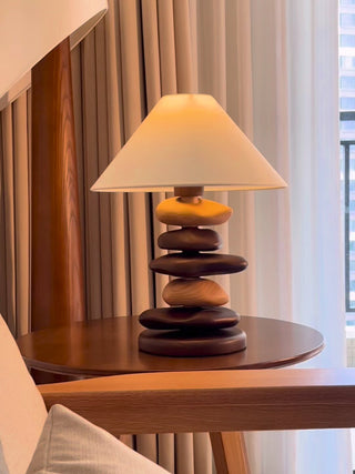 Stacked Pebble Wood Table Lamp-Neutral Decor