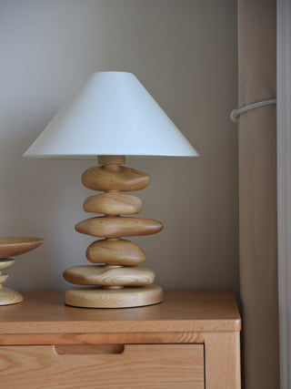 Stacked Pebble Wood Table Lamp-Neutral Decor