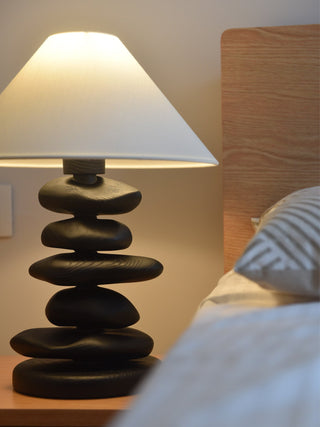 Stacked Pebble Wood Table Lamp-Neutral Decor