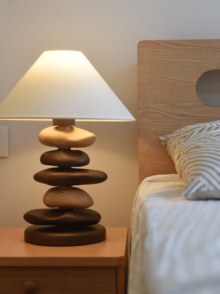 Stacked Pebble Wood Table Lamp-Neutral Decor