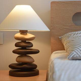 Stacked Pebble Wood Table Lamp-Neutral Decor