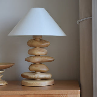 Stacked Pebble Wood Table Lamp-Neutral Decor