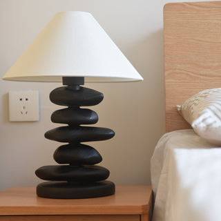 Stacked Pebble Wood Table Lamp-Neutral Decor