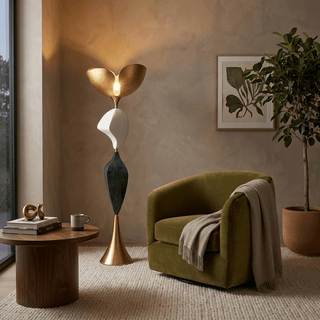 Stacked Sculptural Floor Lamp-Neutral Decor