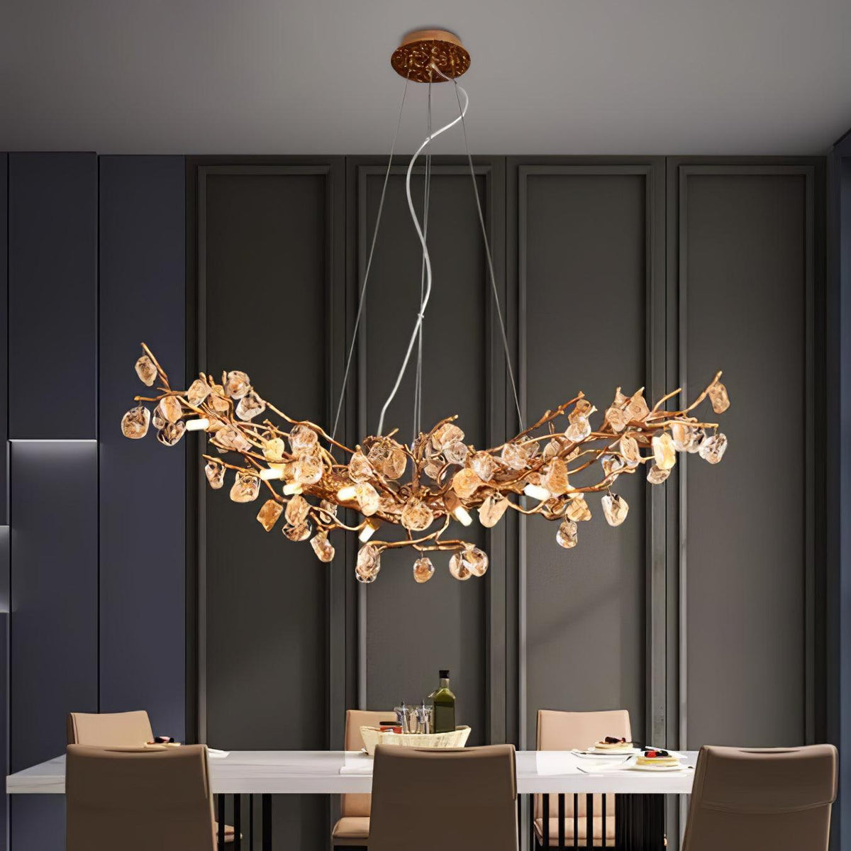 Arborea Lustre en Laiton à Branches et Cristaux