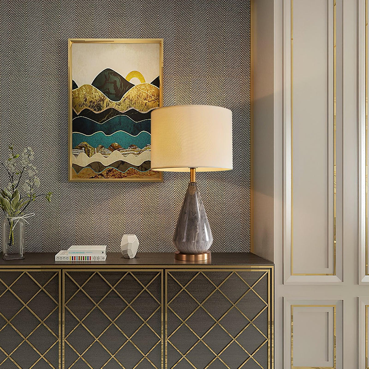 Elysian Lampe de Table en Marbre Blanc Et Noir