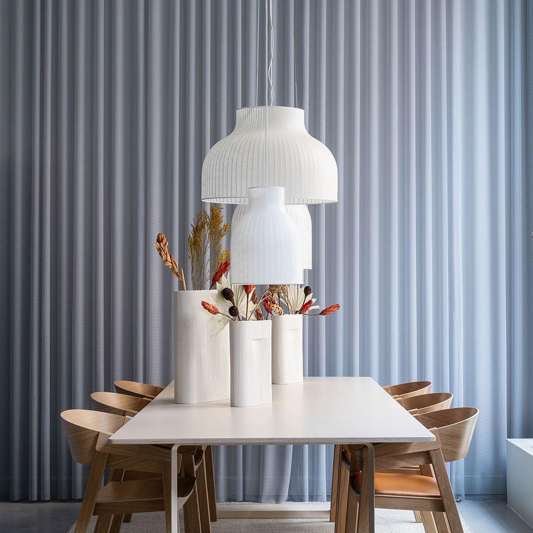 Pendant Light Silk Bell Shade Pleated Curved Modern Minimalist-Neutral Decor