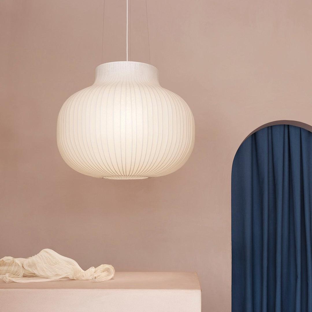 Pendant Light Silk Bell Shade Pleated Curved Modern Minimalist-Neutral Decor
