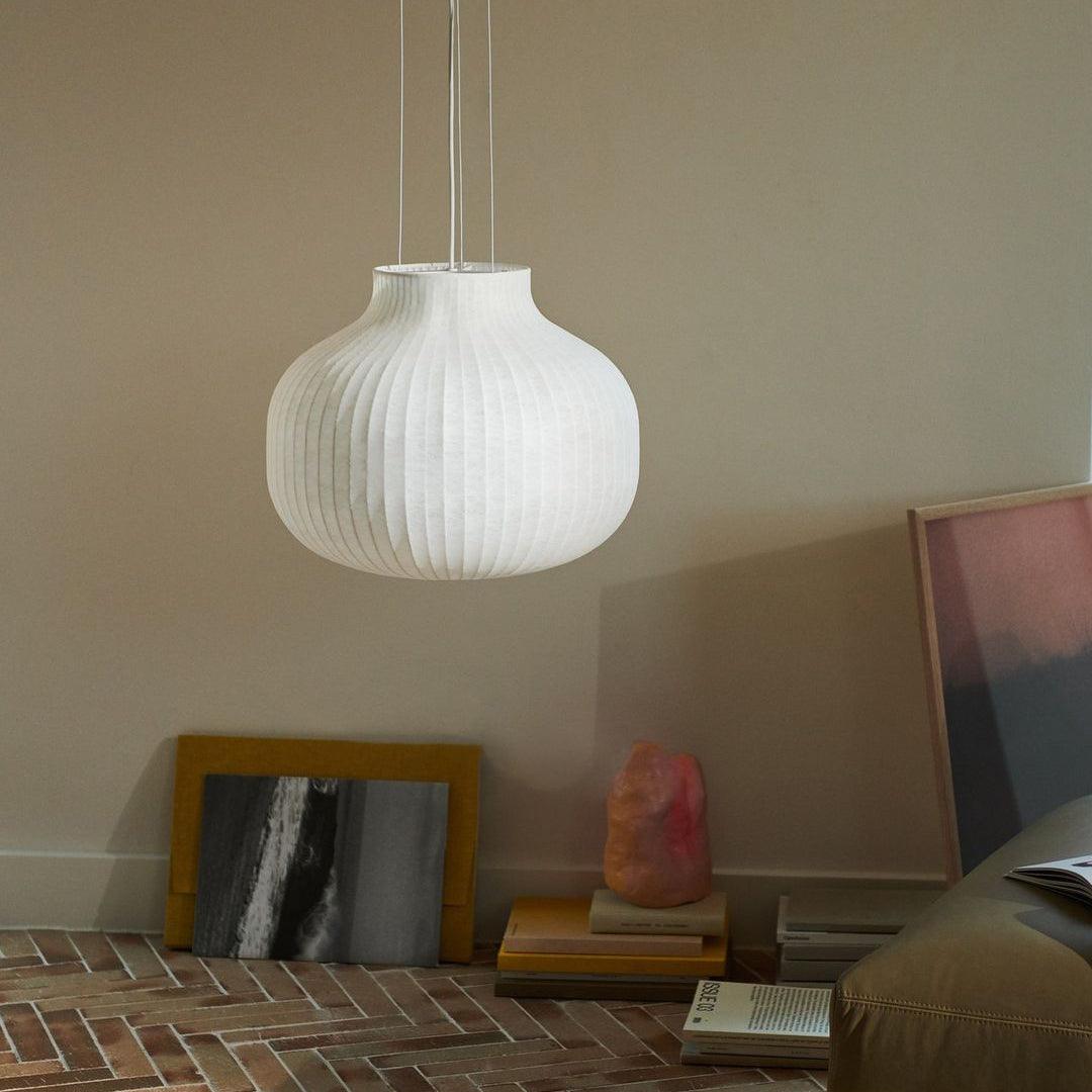 Pendant Light Silk Bell Shade Pleated Curved Modern Minimalist-Neutral Decor