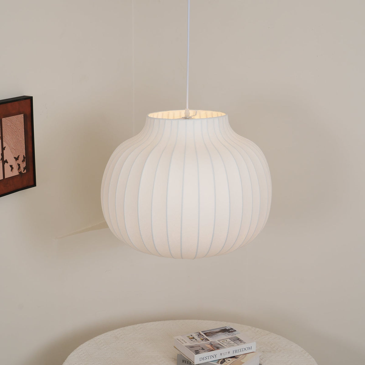 Pendant Light Silk Bell Shade Pleated Curved Modern Minimalist-Neutral Decor