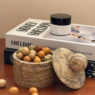 Strata Sphere Stone Storage Box-Neutral Decor
