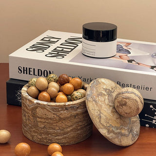 Strata Sphere Stone Storage Box-Neutral Decor