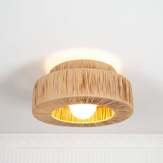 Ilthean Plafonnier artistique en paille naturelle