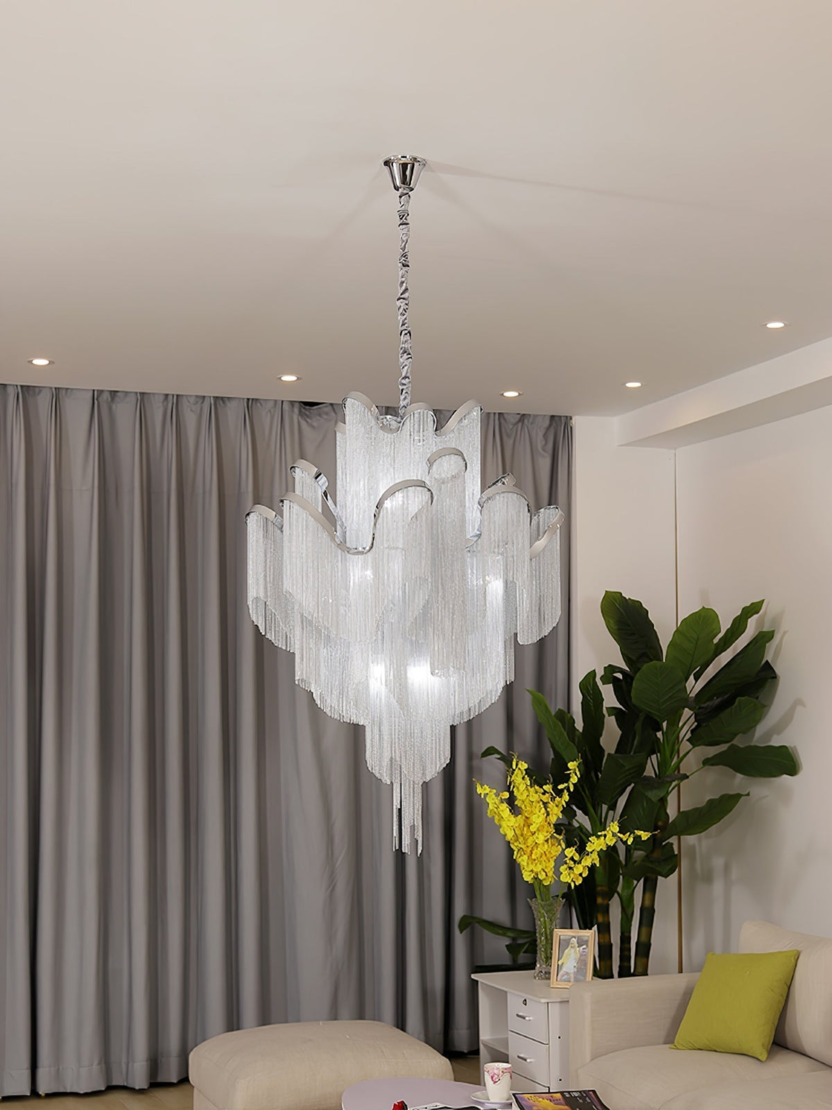 Ivararia Suspension Lampe Chaîne en Nickel Coulant