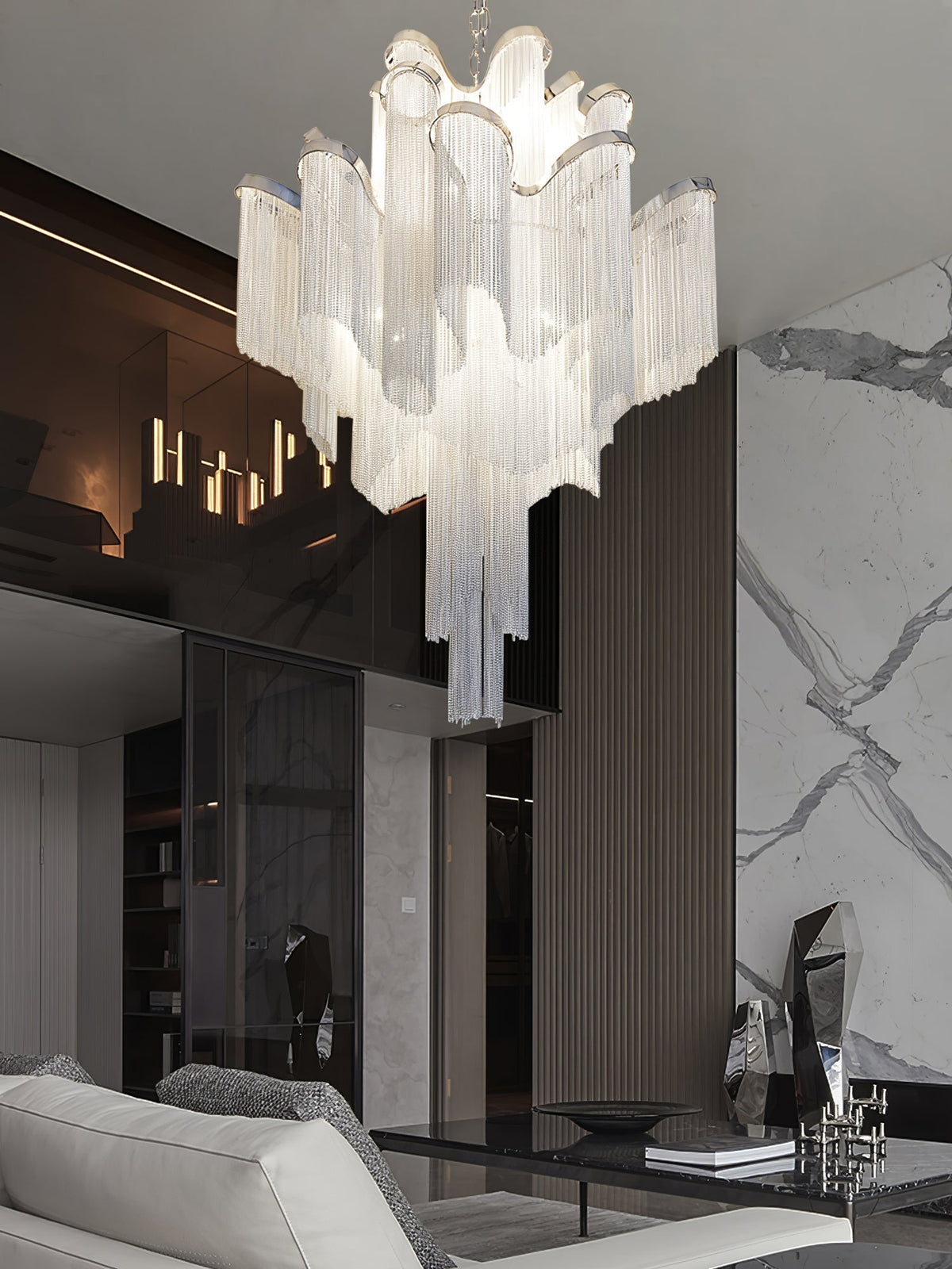 Ivararia Suspension Lampe Chaîne en Nickel Coulant
