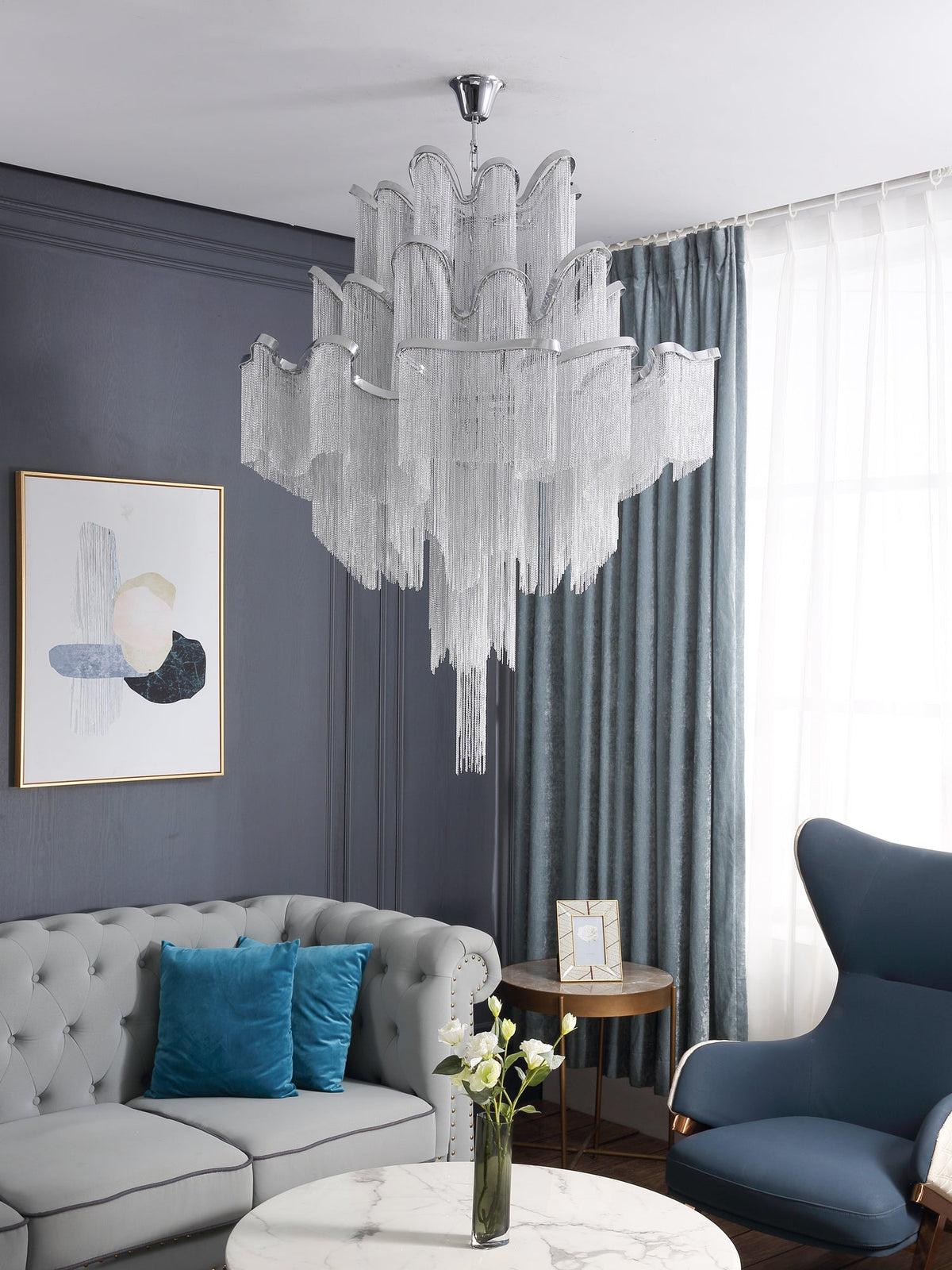 Ivararia Suspension Lampe Chaîne en Nickel Coulant