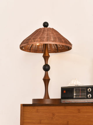 Miran Lampe de Table en Bois Et Rotin Vintage