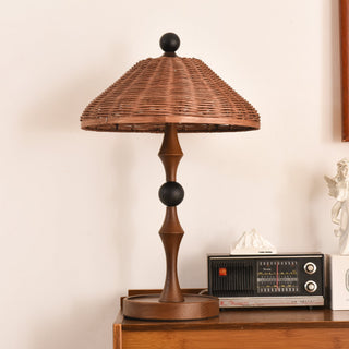 Miran Lampe de Table en Bois Et Rotin Vintage