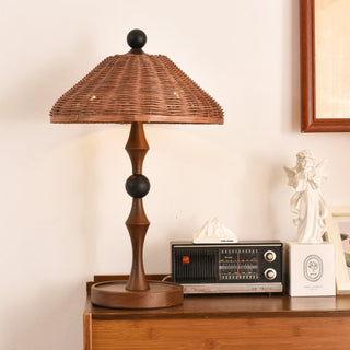 Miran Lampe de Table en Bois Et Rotin Vintage
