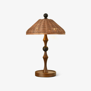 Miran Lampe de Table en Bois Et Rotin Vintage