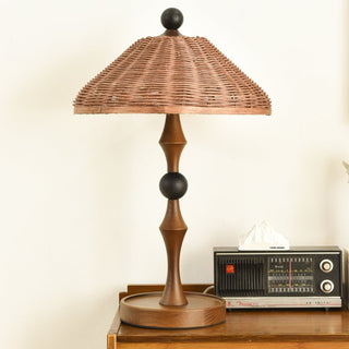 Miran Lampe de Table en Bois Et Rotin Vintage