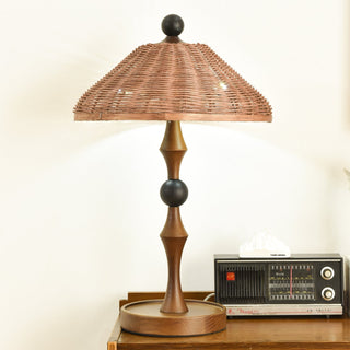 Miran Lampe de Table en Bois Et Rotin Vintage