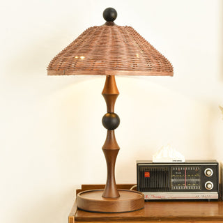 Miran Lampe de Table en Bois Et Rotin Vintage