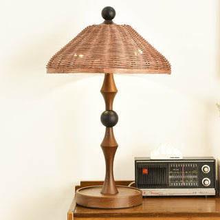 Miran Lampe de Table en Bois Et Rotin Vintage