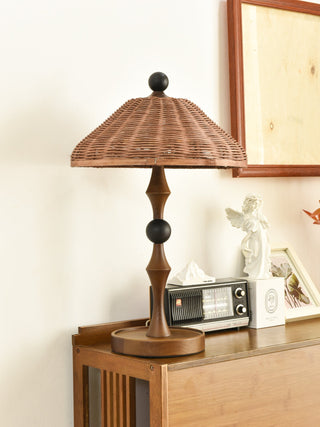 Miran Lampe de Table en Bois Et Rotin Vintage