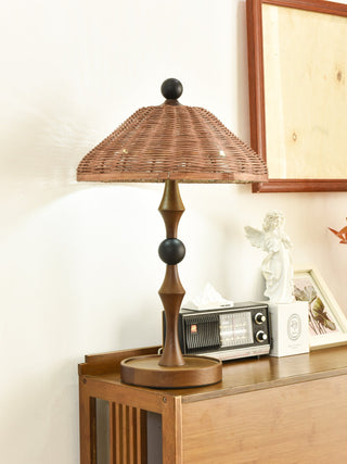 Miran Lampe de Table en Bois Et Rotin Vintage