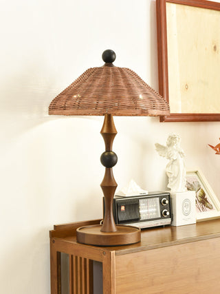 Miran Lampe de Table en Bois Et Rotin Vintage