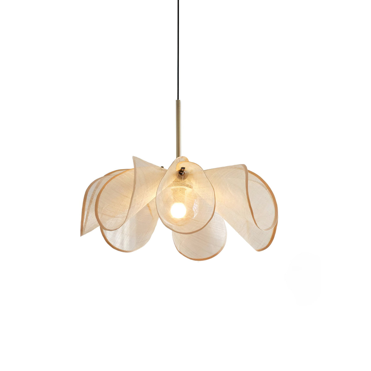 Pendant Lamp Petal Plant Fiber Shade Brown Glass Bohemian-Neutral Decor