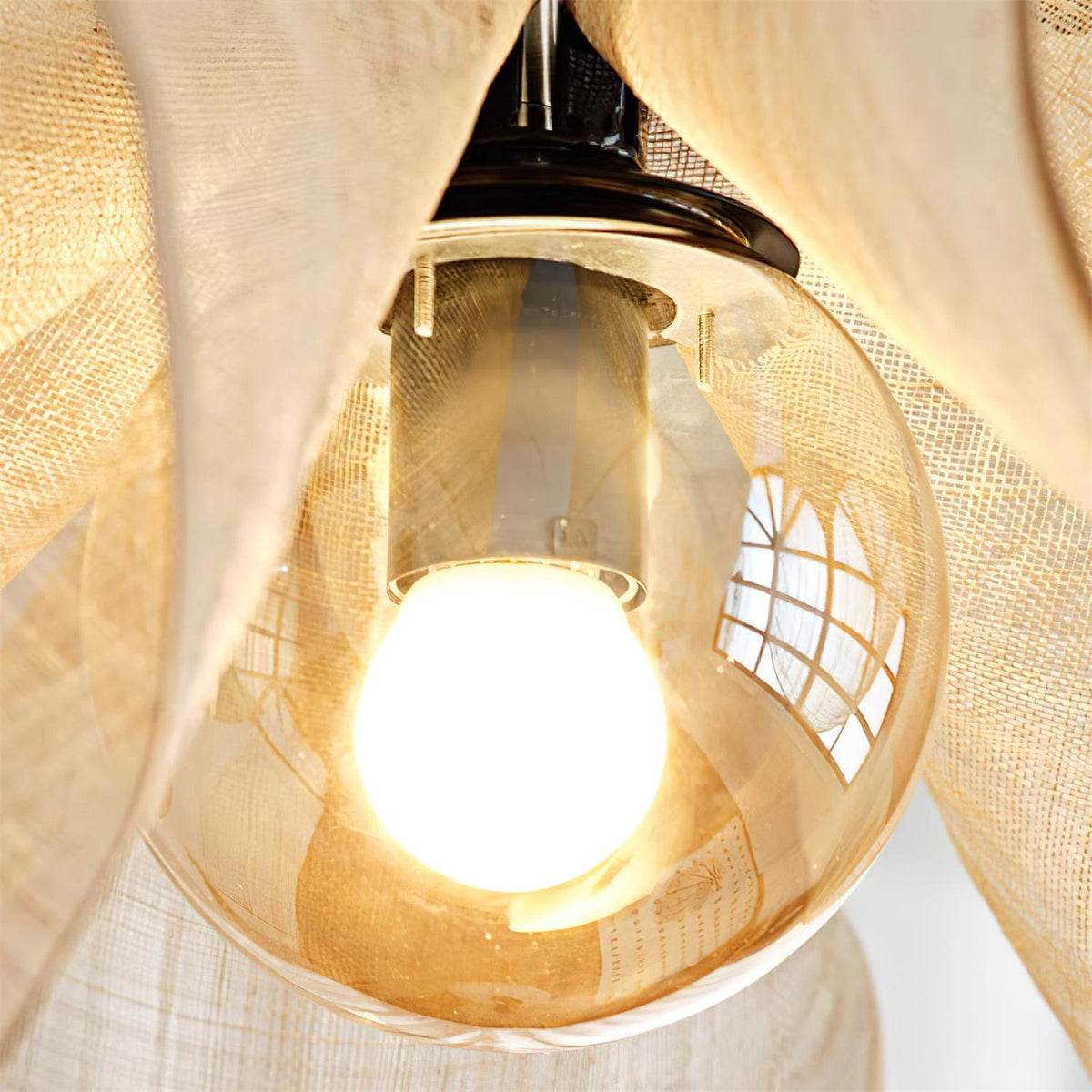 Pendant Lamp Petal Plant Fiber Shade Brown Glass Bohemian-Neutral Decor