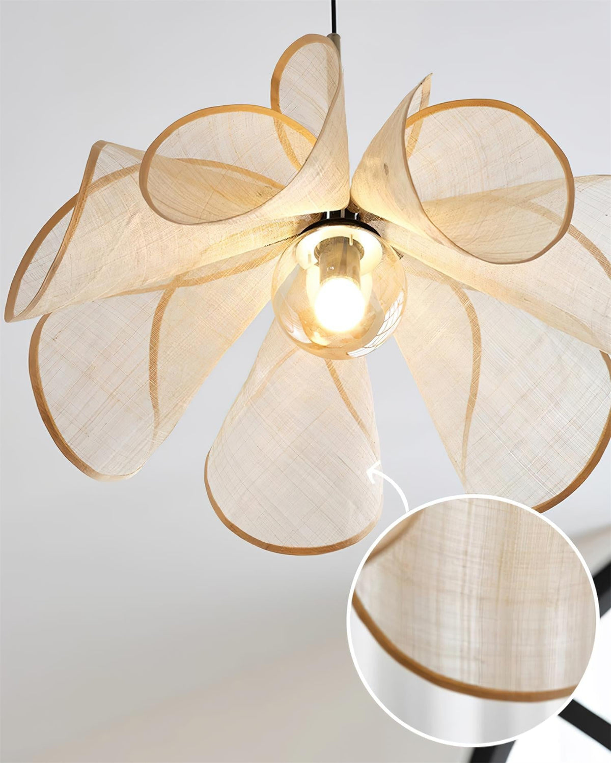 Pendant Lamp Petal Plant Fiber Shade Brown Glass Bohemian-Neutral Decor
