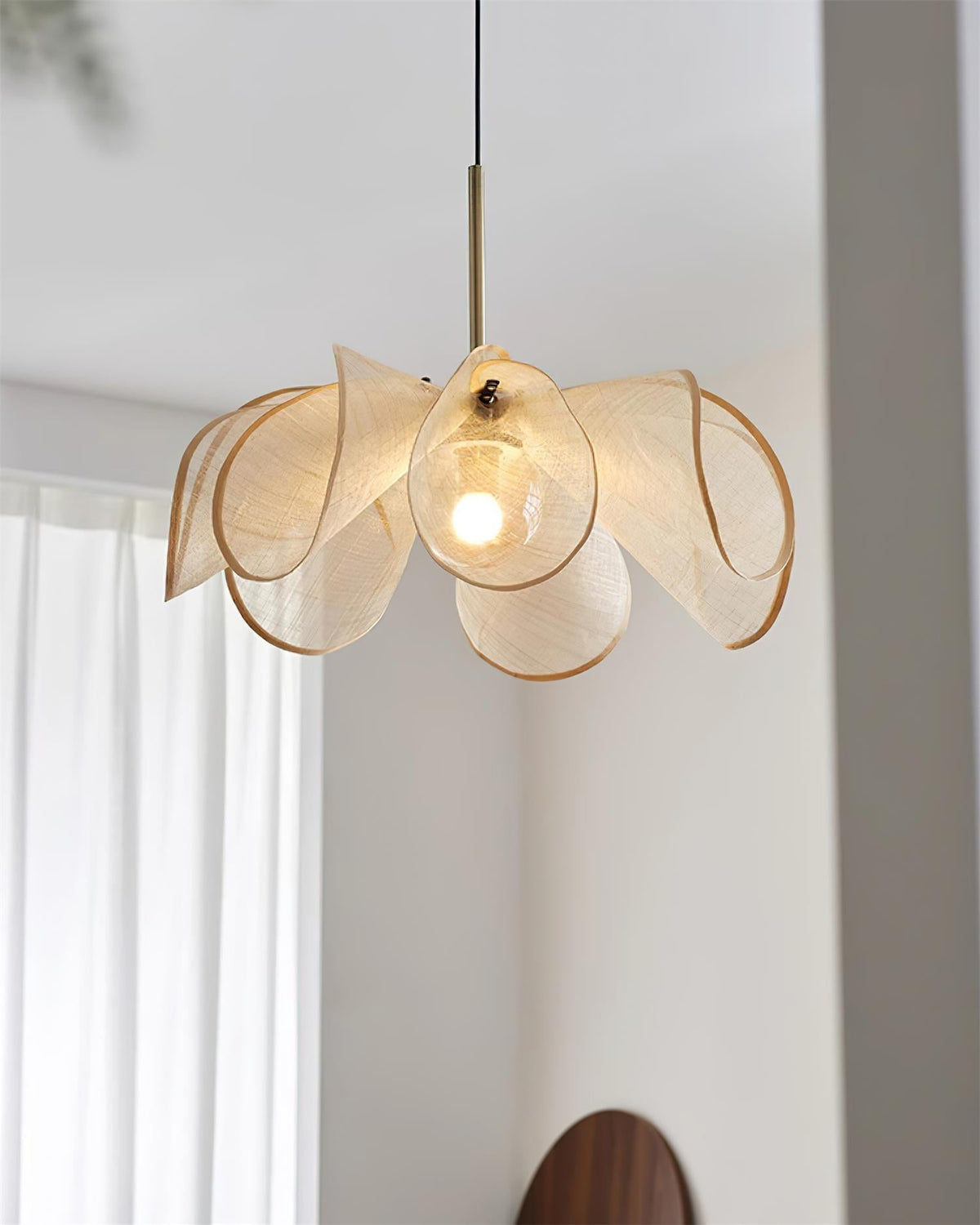 Pendant Lamp Petal Plant Fiber Shade Brown Glass Bohemian-Neutral Decor