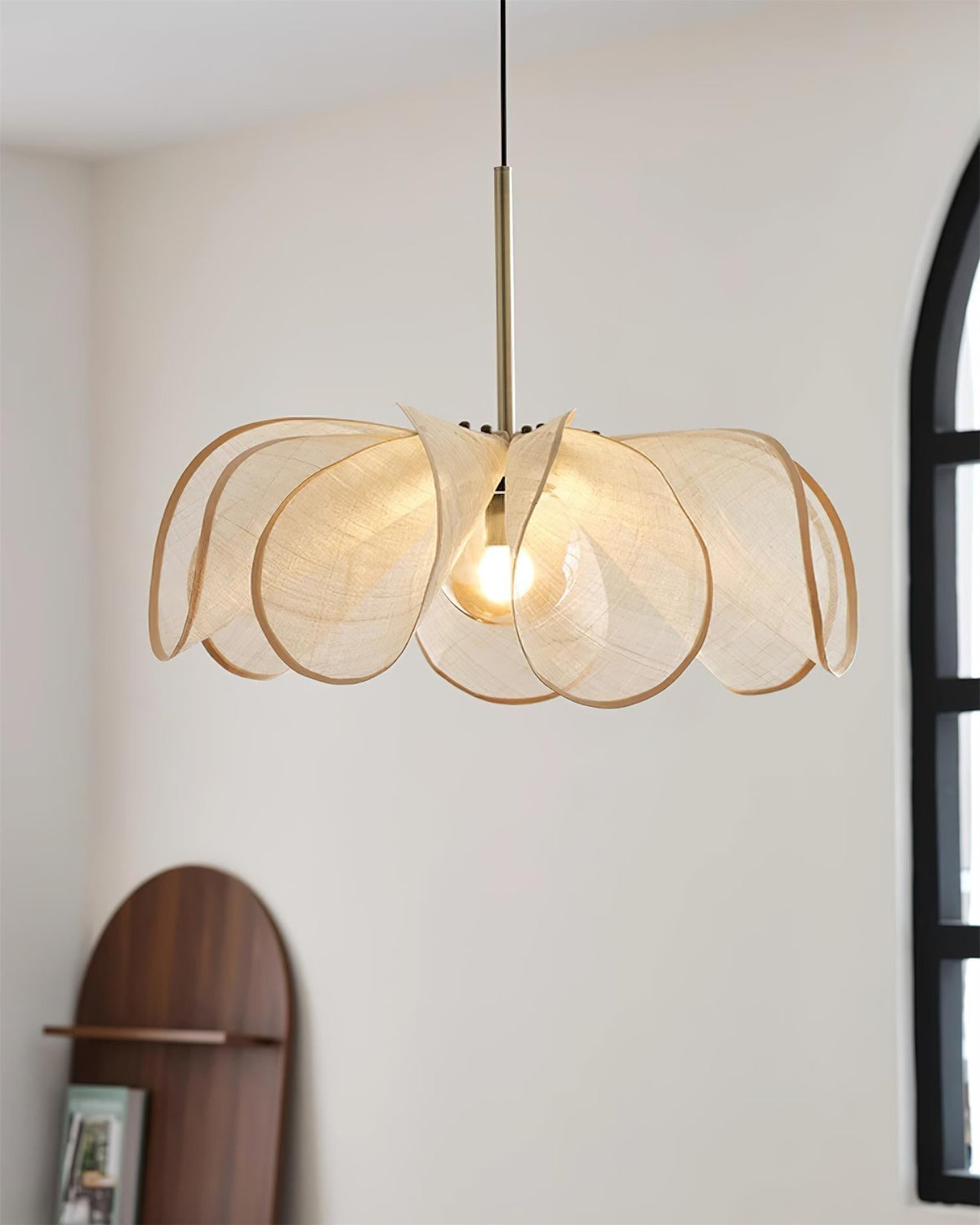 Pendant Lamp Petal Plant Fiber Shade Brown Glass Bohemian-Neutral Decor