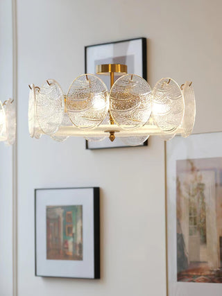 Lustra Lampe De Plafond Avec Finition Dorée Et Verre Strié
