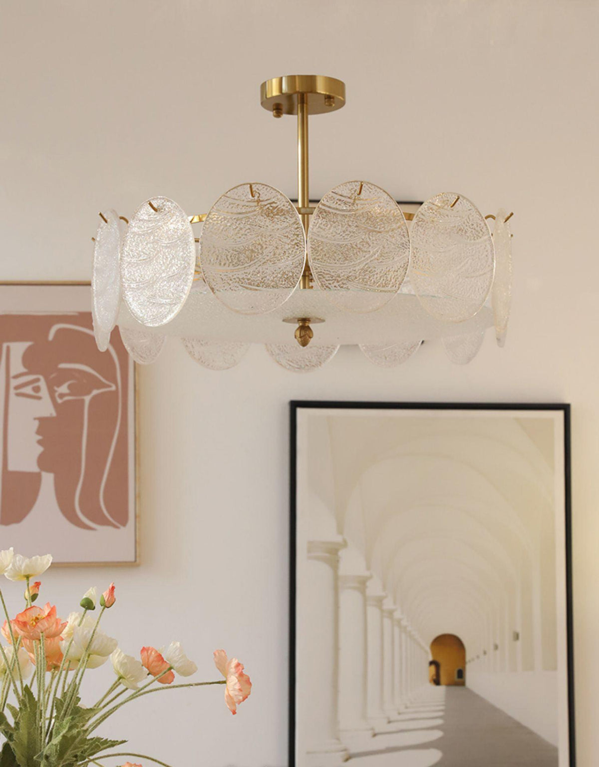 Feline Lampe De Plafond Avec Finition Dorée Et Verre Strié