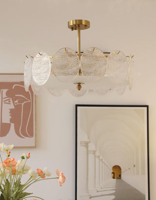 Lustra Lampe De Plafond Avec Finition Dorée Et Verre Strié