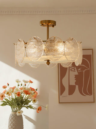 Lustra Lampe De Plafond Avec Finition Dorée Et Verre Strié