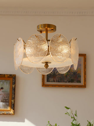 Lustra Lampe De Plafond Avec Finition Dorée Et Verre Strié