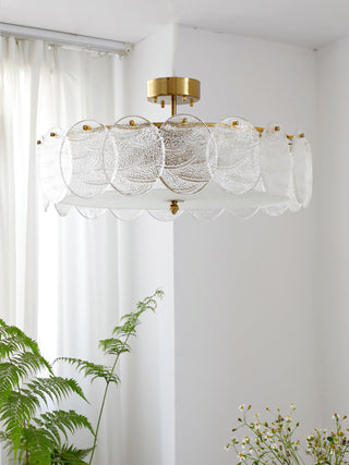 Lustra Lampe De Plafond Avec Finition Dorée Et Verre Strié