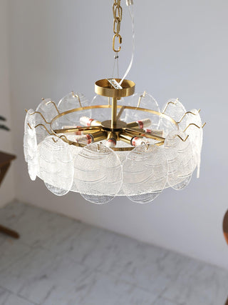 Lustra Lampe De Plafond Avec Finition Dorée Et Verre Strié