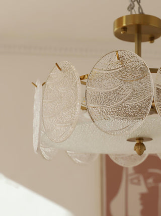 Lustra Lampe De Plafond Avec Finition Dorée Et Verre Strié