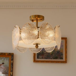 Lustra Lampe De Plafond Avec Finition Dorée Et Verre Strié
