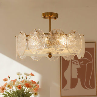 Lustra Lampe De Plafond Avec Finition Dorée Et Verre Strié