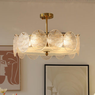 Lustra Lampe De Plafond Avec Finition Dorée Et Verre Strié